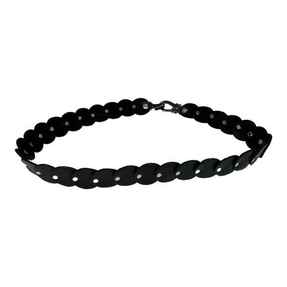 BB Simon Black Leather Belt XL Disc Grommet Stud Biker Moto Edgy Grunge - Picture 3 of 7